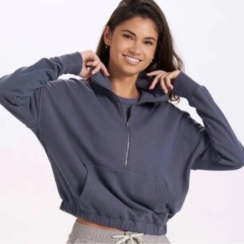 Vuori Restore Half Zip Pullover Charcoal Grey Organic Cotton VW246 Small